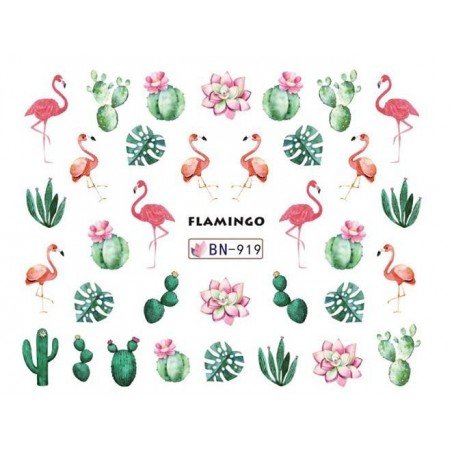 Vattendekaler - Flamingo + Kaktus - BN-919 - För naglar