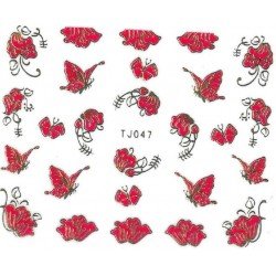 Vattendekaler - Rött tema - TJ047 - För naglar - Vattendekaler / Stickers -glamandbeauty.se