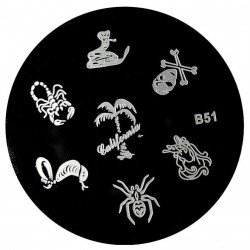Stämpelplatta - Nageldekorationer - B51 - Rund - Stämpelplattor -glamandbeauty.se
