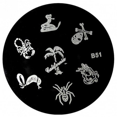 Stämpelplatta - Nageldekorationer - B51 - Rund