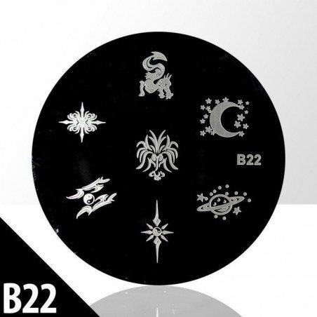 Stämpelplatta - Nageldekorationer - B22 - Rund
