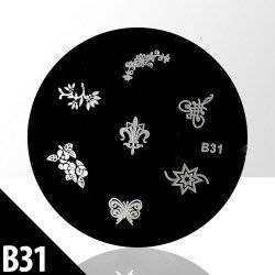 Stämpelplatta - Nageldekorationer - B31 - Rund - Stämpelplattor -glamandbeauty.se