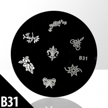 Stämpelplatta - Nageldekorationer - B31 - Rund