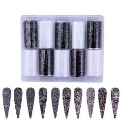 Nagelfolie / folie - Set 10 färger - 100 cm / st - Nagelfolie -glamandbeauty.se