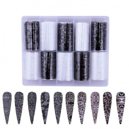 Nagelfolie / folie - Set 10 färger - 100 cm / st
