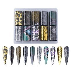 Nagelfolie / folie - Set 10 färger - 100 cm / st - Nagelfolie -glamandbeauty.se